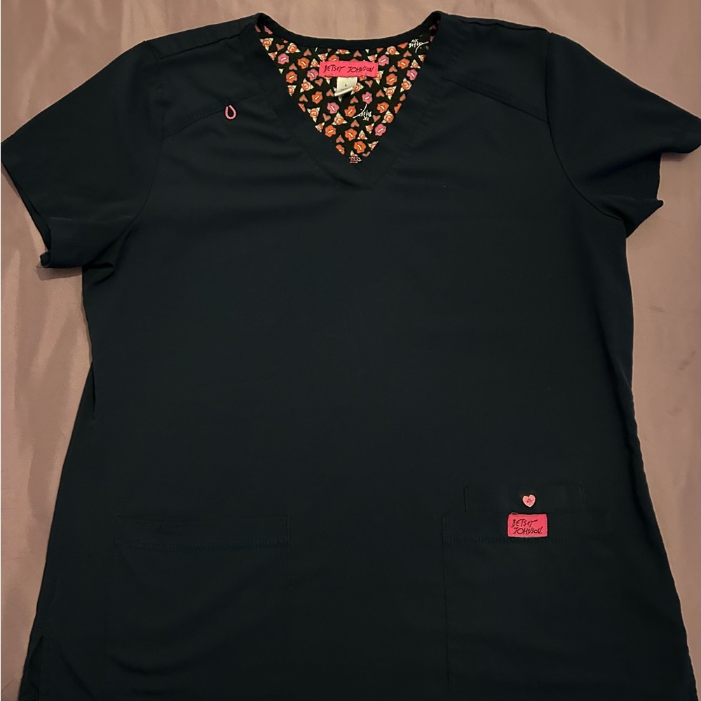 Betsey Johnson Navy Short Sleeve V-Neck Top